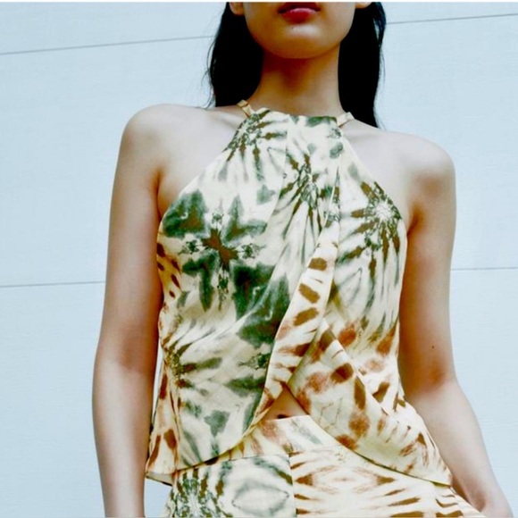 Zara Tie Up Halter Multicolour Tie-Dye Top - Picture 1 of 8